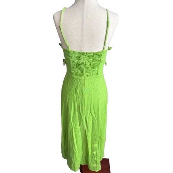 HEMANT AND NANDITA Linen Blend Cutout Midi Dress Green Size Large NWT - Picture 5 of 9